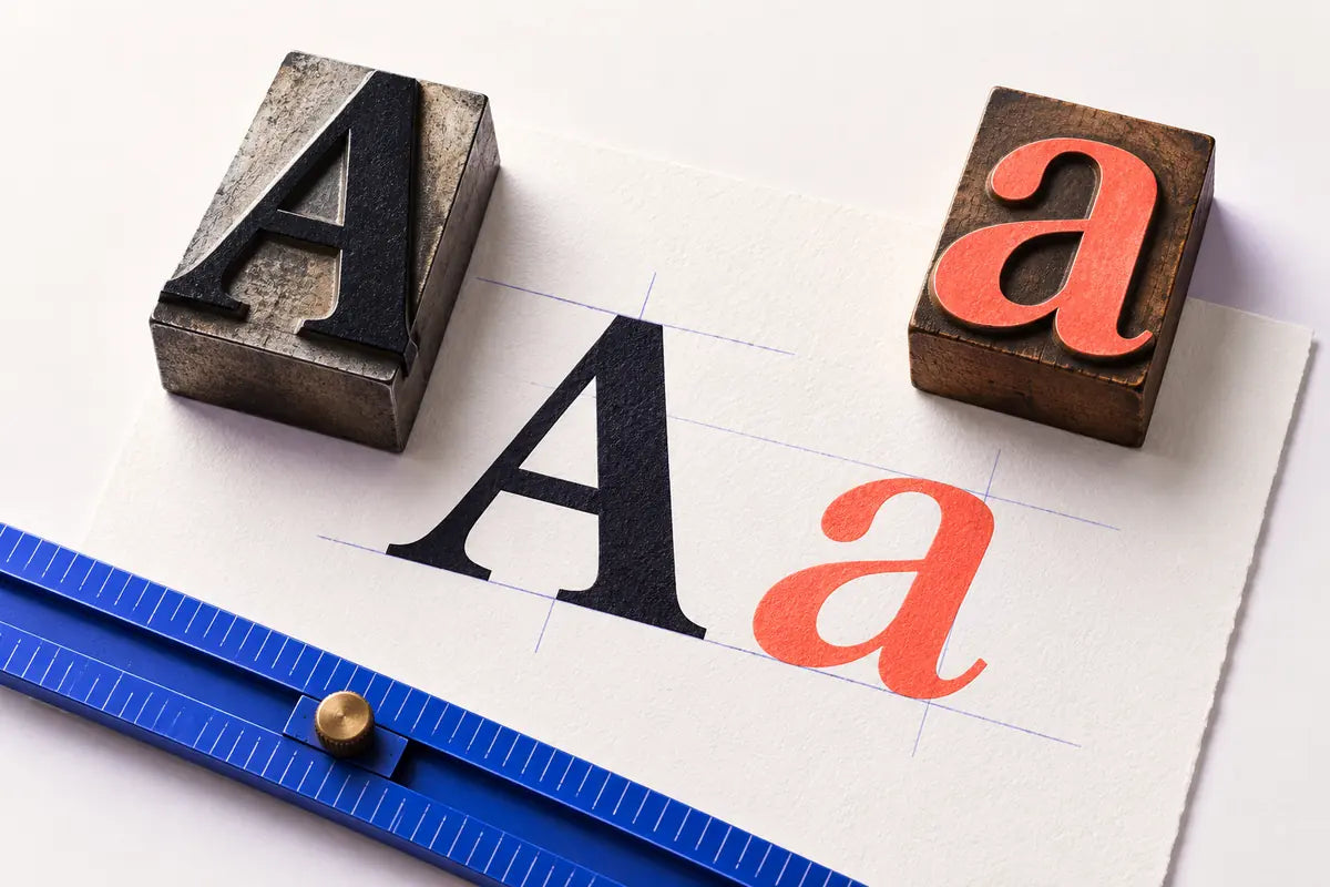 Letterpress blocks and a printed typography specimen